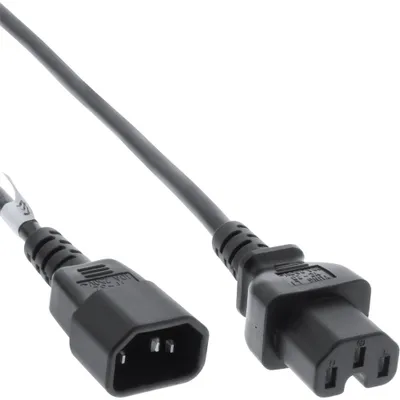 Immagine prodotto di InLine® Netzkabelverlängerung, Warmgerätestecker gerade C15 auf Buchse gerade C14, 0,5m, schwarz