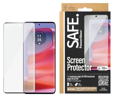 Zdjęcie produktu dla PanzerGlass SAFE. by ® Screen Protector Motorola edge 50 Pro | Ultra | Ultra-Wide Fit, Motorola, Motorola - Edge 50 Pro, Motorola - Edge 50 Ultra, Aplikacja na sucho, Odporny na zadrapania, Odporny na wstrząsy, Przezroczysty, 1 szt.