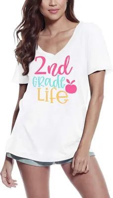 Produktbild von Damen Grafik T-Shirt V-Ausschnitt Leben in der 2 Klasse – 2nd Grade Life – Öko-Verantwortlich Vintage Jahrgang Kurzarm Lustige Druck Geburtstag