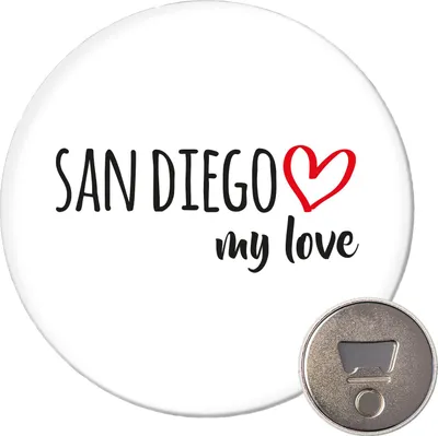 Produktbild von Huuraa Magnet San Diego my love 59mm Kühlschrankmagnet rund Flaschenöffner Geschenkidee