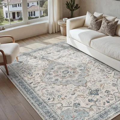 Productafbeelding van Omgoods - Wasbare Vintage Bloemen Tapijt 120 x 170 cm