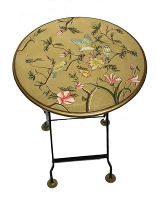 Imagen del producto de Meander, mesa plegable redonda, diseño "Pájaro", color dorado, dimensiones: Ø45 x 61,5 cm