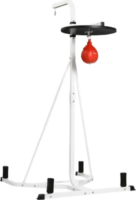 Image de Support pour sac de frappe sur pieds autoportant 2 en 1 avec poire de vitesse 156 x 115 x 224 cm blanc