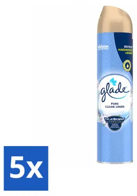 Imagen del producto de 5 aerosoles ambientadores Glade, aroma "Clean Linen", 300 ml cada uno. Paquete ahorro de 5 unidades