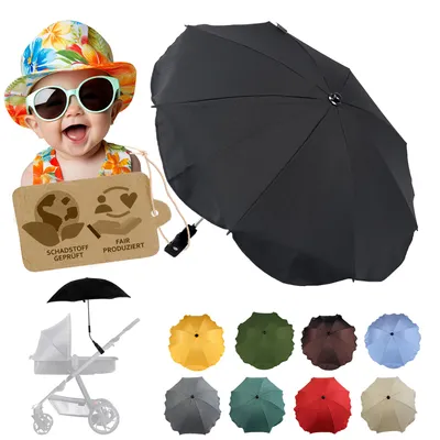 Produktbild von BAMBINIWELT Sonnenschirm für Kinderwagen Ø68cm UV-Schutz50+ Schirm Sonnensegel Sonnenschutz, schwarz