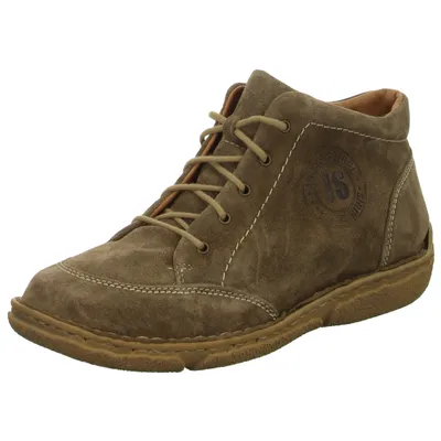 A single brown leather boot is shown against a white background.