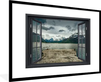 Produktbild von MuchoWow® MuchoWow® Gerahmtes Poster Aussicht - Berg - See 90x60 cm - Poster mit zchwarzem Bilderrahmen - Wanddekoration - Fotos