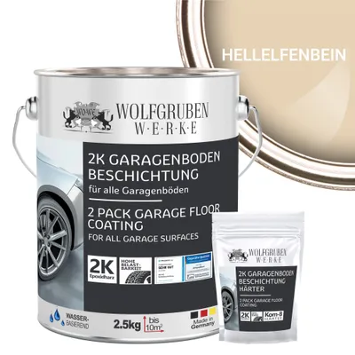 Produktbild von 2K Garagenbodenbeschichtung Garagenfarbe Garagenbodenfarbe Epoxidharz Bodenbeschichtung für Garage Werkstatt Keller - Hellelfenbein l 2,5kg