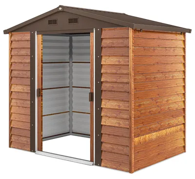 Zdjęcie produktu dla Metalowa wiata Outsunny o wyglądzie drewna 3 m² 152 x 235,7 x 208,7 cm dach dwuspadowy