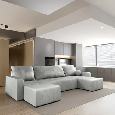 Produktbild von Masseno Ecksofa TOLARI mit Schlaffunktion U-Form, Sofa mit Bettkasten, Wohnzimmersofa, Couch, Soffa, Bettsofa, Couchgarnitur- Hellgrau, PAROS 05