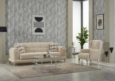 Zdjęcie produktu dla Zestaw wypoczynkowy sofa 3-osobowa sofa 3-osobowa fotel tkanina sofa tapicerowana beżowy