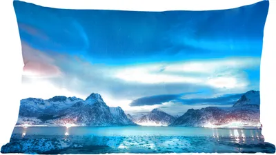 Produktbild von MuchoWow® Zierkissen Sofakissen Wohnzimmer Dekokissen 50x30 cm Nordlichter - Schnee - Berg - Nacht - Wohnzimmerdekoration - Polster mit Photo