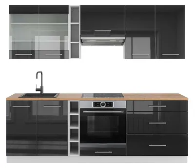 Produktbild von Küchenzeile Vicco Fame-Line Anthrazit Hochglanz/Weiß 235 cm , AP Eiche, Model 42730