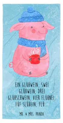 Produktbild von Mr. & Mrs. Panda Strandtuch Schweinchen Glühwein - Eisblau - Geschenk, Betrunken, Strandlaken, Spruch, Weihnachten, Duschhandtuch, Badehandtuch, Weihnachtsmarkt, Handtuch