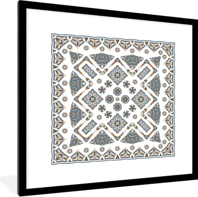 Produktbild von MuchoWow® Gerahmtes Poster Perserteppich - Muster - Blau - Weiß 40x40 cm - Poster mit Schwarzem Bilderrahmen Wandposter Rahmen Foto Bilder - Poster - Plakat im Rahmen