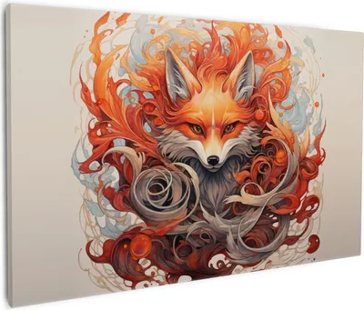 Produktbild von Wallario Premium Leinwandbild Flammenfuchs in Größe 60 x 90 cm