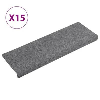 Image de Tapis d'escalier autocollants 15 pièces 65 x 21 x 4 cm Gris clair Bord rectangulaire