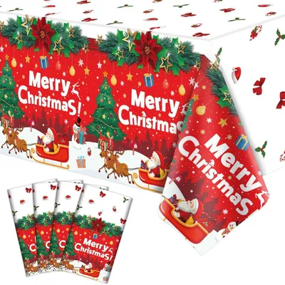 Productafbeelding van Kersttafelkleed, set van 4, 130 x 220 cm, met kerstboom- en sneeuwvlokkenmotief