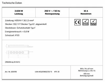 Immagine prodotto di Presa multipla Ehmann con interruttore e funzione timer