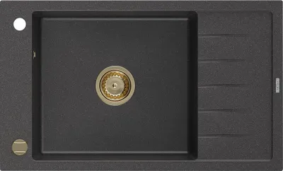 Produktbild von Mexen Elias Granitspüle mit einem Becken und einer Abtropffläche 795 x 480 mm, Schwarz gesprenkelt, Siphon Gold - 6511791005-76-