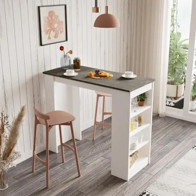 Zdjęcie produktu dla Stolik barowy Houseland Masasi retro biało-szary