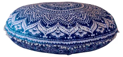 Produktbild von Rundes Bodensitzkissen im indischen Dekor 80 x 80 cm mit Mandala-Muster in Blau