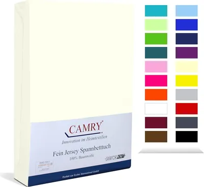 A cream-colored fitted sheet is shown standing upright, with a color swatch chart on the right side.