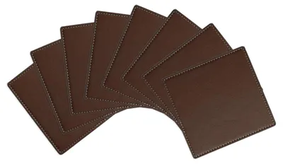 8er-Set runde Untersetzer, PU-Leder, braun, 10 cm, rutschfest