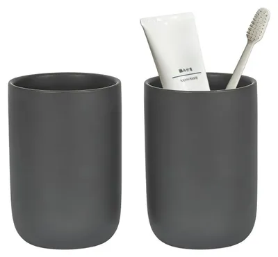 Immagine prodotto di Set di 2 portaspazzolini in Vetroceramica, colore grigio, diametro 7 cm, altezza 12 cm
