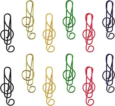 Image de Metalen Paperclips in 6 Farben mit Musiknoten Form - Set von 100 - Leichtgewichtige Blattklips für Feierliche Einladungen, Büro, Schule & Schulbenötigkeiten