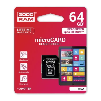 Image de Carte mémoire MicroCARD microSDHC carte 64GB mémoire classe 10 UHS-I avec adaptateur