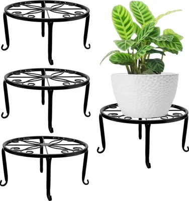 Obrázek produktu pro Kovový stojan na květiny 23 cm – robustní stojan na květináče do interiéru, exteriéru, na terasu a jako zahradní dekorace (4 ks)