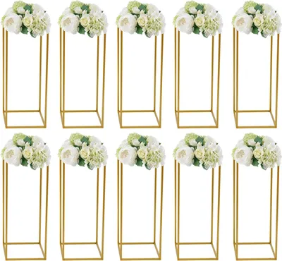 Immagine prodotto di Portafiori in metallo - Colonna rettangolare 80 cm - Ferro - Per matrimoni e feste - Tavolo delle torte e dei dolci, decorazioni da tavola - Oro