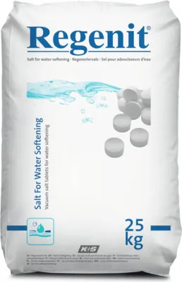 Produktbild von REGENIT Siede-Tablettensalz für alle vollautomatischen Wasserenthärtungsanlagen nach EN 973 in 40x25kg PE-Säcken auf Euro-Pool-Palette - B00E3RYK2A