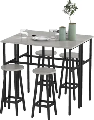 Produktbild von HOMCOM 6-teilig Essgruppe 2 Bartisch mit 4 Stühlen im Industrial Design Grau