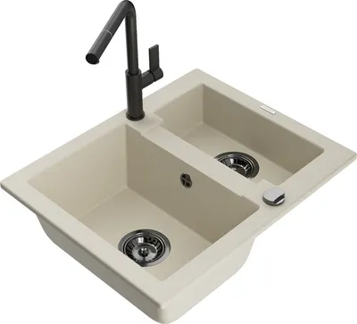 Produktbild von Mexen Carlos 1,5-Becken-Granitspüle mit Mischbatterie Flora, Beige - 6518-69-670401-70-B
