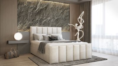 SALES LEADER Boxspringbett PARIS 120x200 cm Polsterbett mit zwei Bettkästen, Komplett-Set mit Matratze und Topper (4cm), Beige, Bett Stoff JASMINE 21