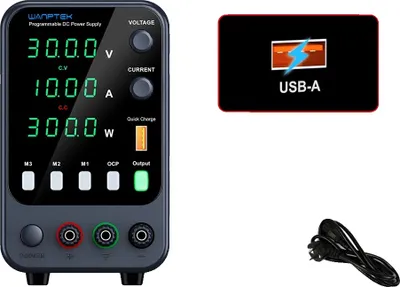 Produktbild von Einstellbares DC-Netzteil, 30V Ausgang, Schnellladefunktion, Schwarz 30V 10A-a