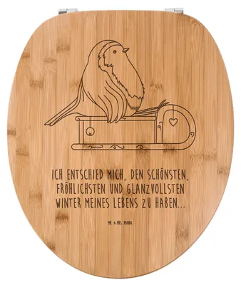 Produktbild von Mr. & Mrs. Panda WC Sitz Rotkehlchen Schlitten - Transparent - Geschenk, Vogel, Weihnachten, WC-Brille, Toilettendeckel, Deckel, Brille, bambus toilettensitz