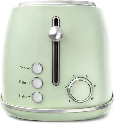 Close-up studio shot of a retro-style green toaster.