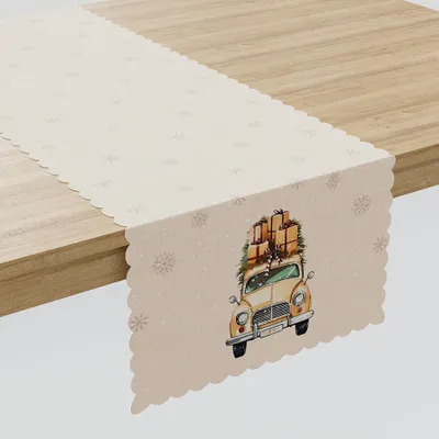 Produktbild von Tischdecke, Weihnachtstischläufer, schmutzabweisend, Vintage, Beige, Auto 38x140cm