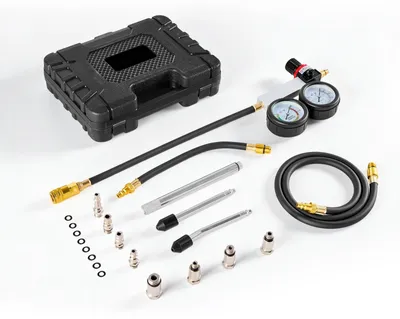 Produktbild von Druckverlustprüfer Motorenzylinder - Kompressionsprüfset für Auto und Motorrad - Manometer 0-7 bar - 4 Adapter & 2 Metallrohre - Druckprüfung & Leckratenmessung