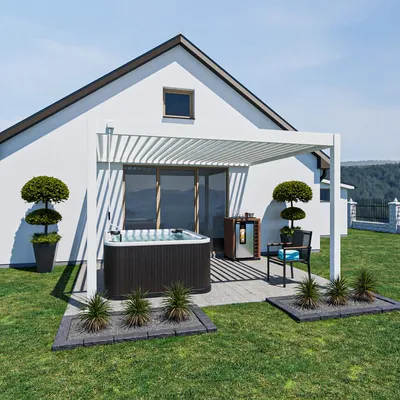 Produktbild von Weide Deluxe Wand-Pergola Voll-Aluminium 3,6x4m mit Lamellendach weiß