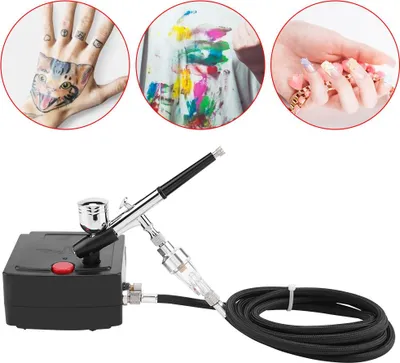 Obrázok produktu pre Súprava na airbrush s dvojitým účinkom – čierna striekacia pištoľ s pumpičkou – 130