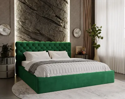 Obrázok produktu pre Čalúnená posteľ Chesterfield 180x200 cm Ali – dvojposteľ s úložným priestorom, rošt – zamat, glamour – zelená