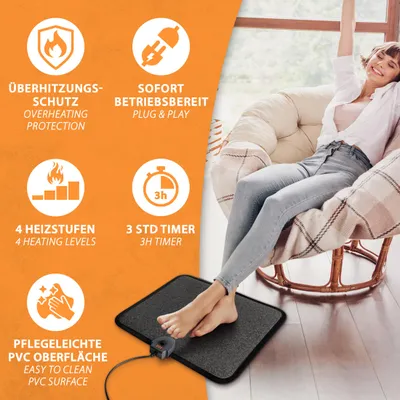 Produktbild von PVC-Heizmatte mit Fußschalter elektrische Fußbodenmatte Heizteppich grau PVC 40x50cm Mi-Heat