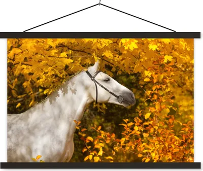Produktbild von MuchoWow® Textilposter Pferd - Laub - Herbst 150x100 cm mit schwarzem Rahmen - Schlafzimmer