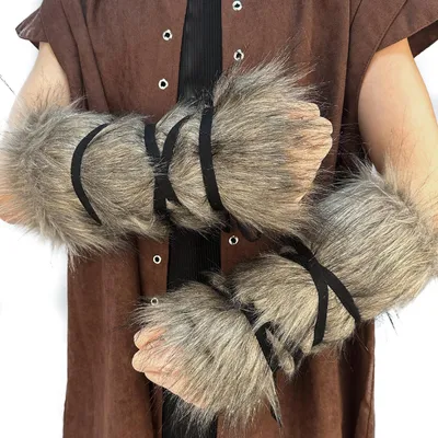 Produktbild von HiiFeuer Wikinger Kunstpelz Barbaren Armstulpen, Mittelalterliche Vintage Fuzzy