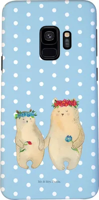 Produktbild von Mr. & Mrs. Panda Samsung Galaxy S9 Handyhülle Bären mit Blumenkranz - Blau Pastell - Geschenk, Bär, Handy Case, Lieblingsmensch, Familie, Family, Cover, Muttertag, Hülle