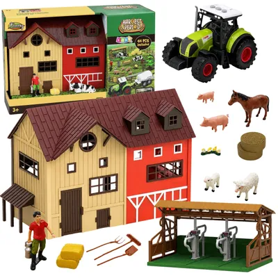Productafbeelding van Boerderijset met tractor en schuurdierenfiguren accessoires 44-delig.
